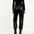 thumbnail image 5 of Tqyyweavej Faux Leather Pants for Women High Waist Elastic Waist Casual PU Trousers Drawstring Solid Color Wide Leg Pants Size S to L, 5 of 10