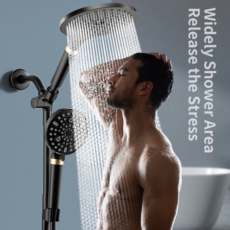 KAIYING Filtered Dual Shower Head System, 9-Mode Rain and Handheld Spray Combo with Adjustable Extension Arm, Mate Black