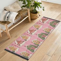 Yayeee Runner Rug for Bedroom 2'x6' Machine Washable Hallway Non Slip Mat, Pink Christmas House