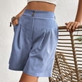 thumbnail image 3 of Shorts for Women Shorts Women Summer Solid Color Loose Breathable Semi Elastic Waist Casual High Waist Wide Leg Shorts Blue XL, 3 of 8