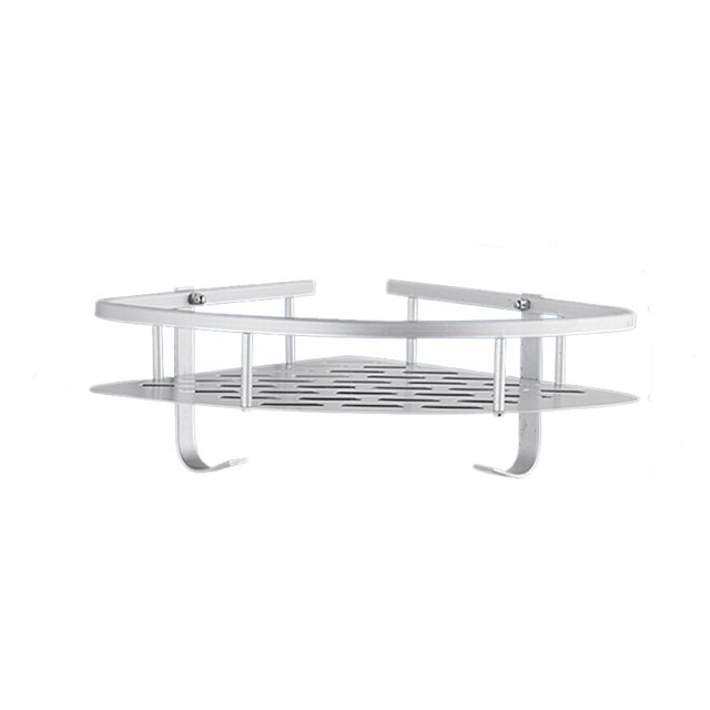 Soporte de aluminio para organizadores de - Bandeja a con esquina, estante de soporte, estante de almacenamiento sin cvos con ganchos, color pteado perfecl Estante de esquina de ducha de baño