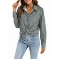 thumbnail image 2 of Camisas de Mujer con Botones, Casuales, de Larga, A Cuadros, con Estampados, Blusas Holgadas con Cuello A . Verde M, 2 of 7