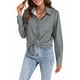 thumbnail image 2 of Camisas de Mujer con Botones, Casuales, de Larga, A Cuadros, con Estampados, Blusas Holgadas con Cuello A . Verde M, 2 of 7