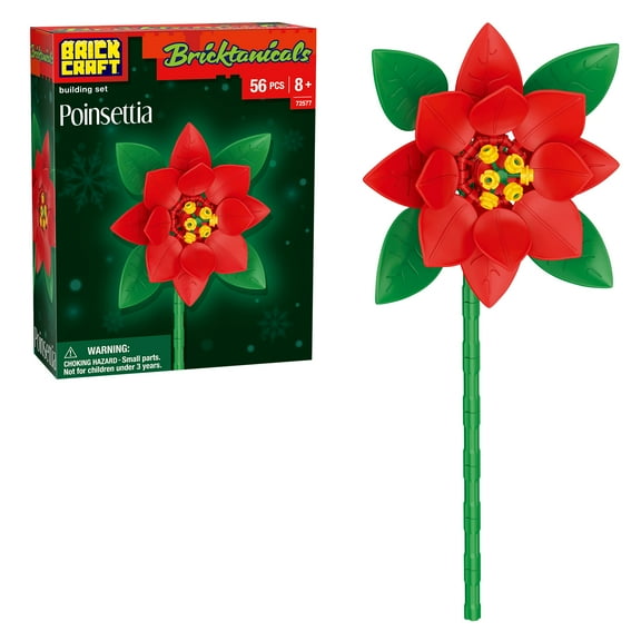 Brickcraft Bricktanicals Poinsettia Building Kit (56-Piece Set), Botanical Decoration, Holiday Collectible, Festive Brick Flower