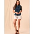 thumbnail image 2 of DARING DIVA V Neck Stand Collar Short Mesh Sleeve Blouse S Navy Blue, 2 of 6