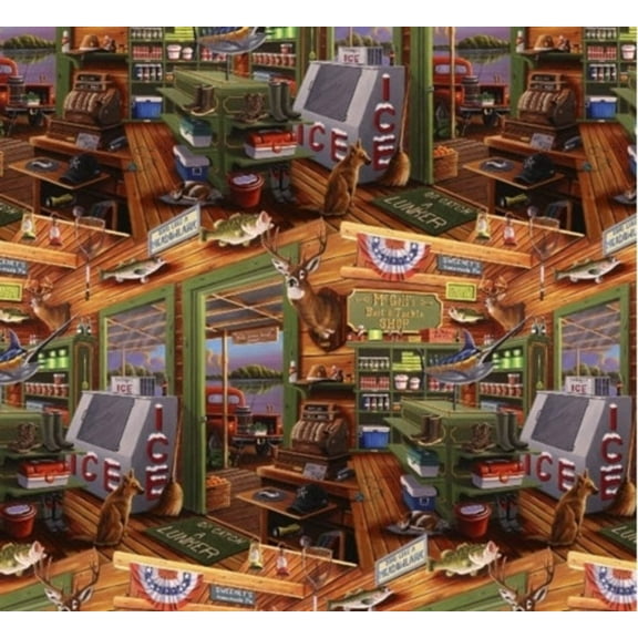 McGill's Bait and Tackle Shop Hunting Fishing Store Cotton Fabric