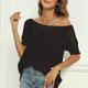 thumbnail image 2 of Camiseta informal holgada con escote calado y hombros descubiertos para mujer, manga corta, color negro S, 2 of 5