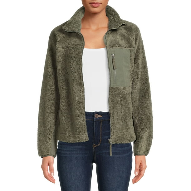 Time and Tru Women's and Women's Plus FullZip Faux Sherpa Jacket
