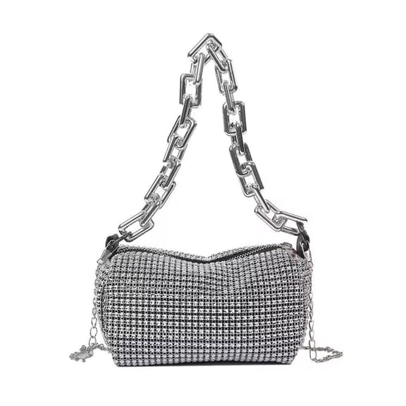 Rhinestone Mini Handbag with Chain Strap, Sparkly Evening Clutch Purse with Zipper for Party Wedding and Night Out