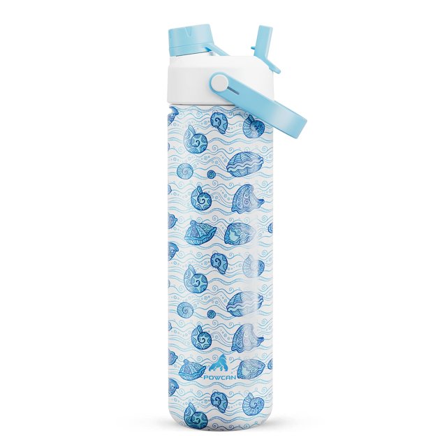 White And Blue Sea Shell Wave-Patterned Cold Water Kettle - 26Oz - Food-Grade Material | Dishwasher Safe | Breakfast Juice Companion | Essential Kitchen/Baking Item with High Appearance Quality
