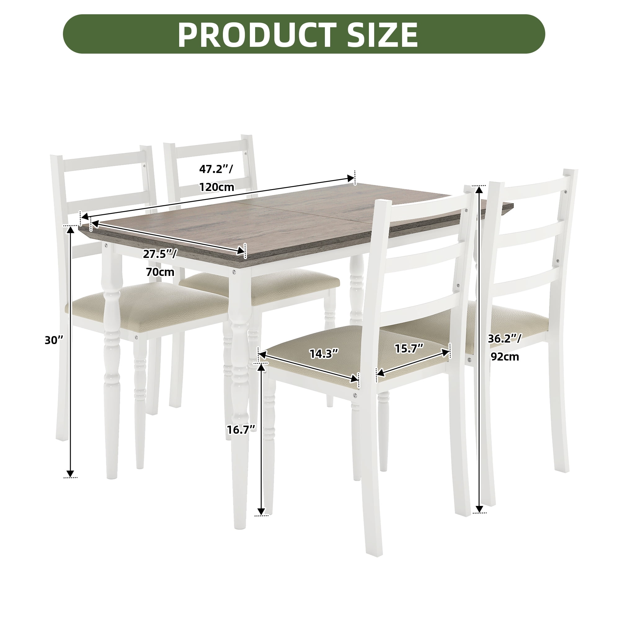 Uforic Dining Table Set for 4, Modern 5 Piece Rectangular Table Set with 4 Upholstered Chairs, Gray