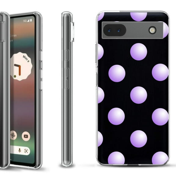 Slim-Fit Gel TPU Phone Case for Google Pixel 6a, by OneToughShield ® - Polka Dot / Purple