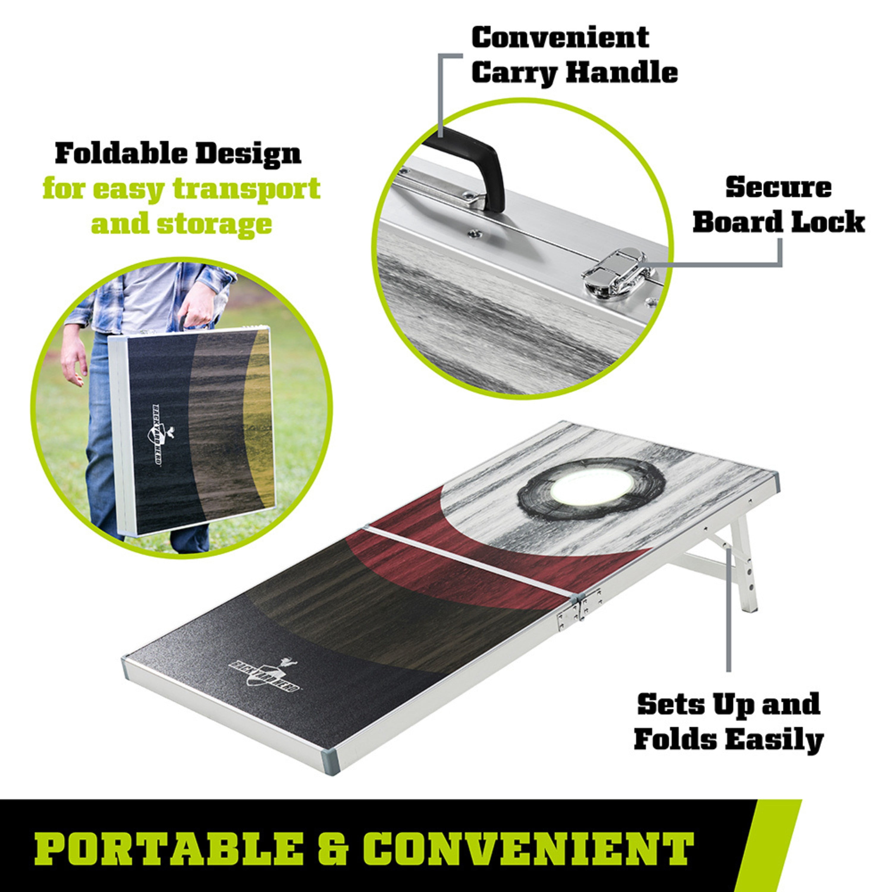 4 ft x 2 ft Cornhole Beanbag Toss Game Set with LED Light up Ring, Aluminum Frame, Water Resistant Boards, and ACA Bean Bags by Backyard Hero