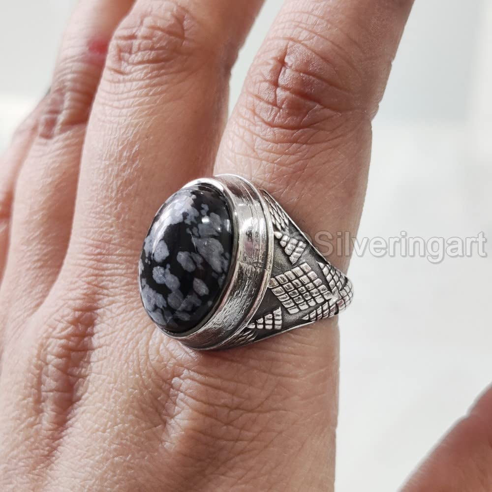 Snoflake Obsidian, Blue Topaz Ring Gemstone 925 Sterling Silver Jewelry  Size 7 | eBay