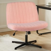 Criss Cross Chair Legged, Armless Office Wide Desk Chair No Wheels, Swivel Vanity Height Adjustable Fabric Modern Computer Task Seating for Home - Teddy Pink