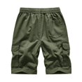 thumbnail image 4 of Men's Cotton Elastic Waist Cargo Shorts, Casual Loose-Fit Knee-Length Outdoor Shorts with Multi-Pocket for Hiking & Daily Wear ,Army Green L, 4 of 4