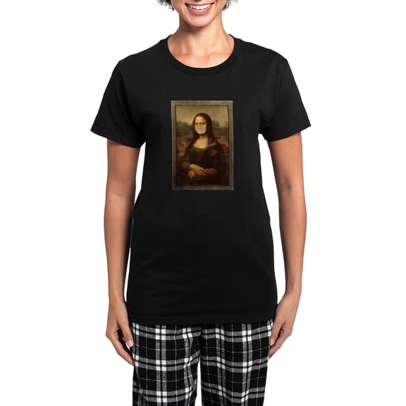 CafePress - Pandemic Mona Lisa Pajamas - Women's Short Sleeve Print T-Shirt and Pants Dark Cotton Pajama Set