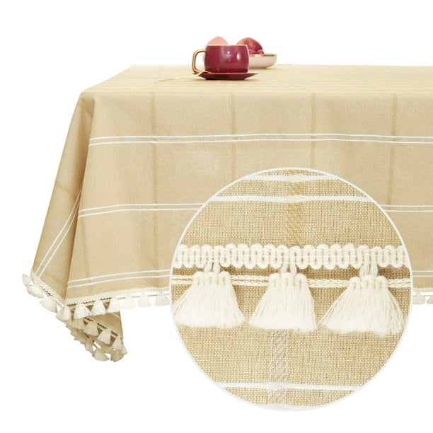 Deconovo Decorations Tablecloths Oblong Poly-Cotton Blend Tassel Waterproof Fade Resistant Table Cover for Outdoor Picnic, 54x120 Inch, Yellow