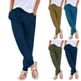 thumbnail image 4 of Womens Capris Womens Business Casual Pants Petite Winter Pants for Women Casual plus Size Women Elastic Waist Women's High Waist Self Tie Multicolor Washed Blue M, 4 of 6