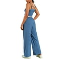 thumbnail image 3 of ATHLECHIC Women's Tracksuit Lounge Sets Spaghetti Strap Crop Camisole Tank Tops Straight Leg Pants M Gray Blue, 3 of 5