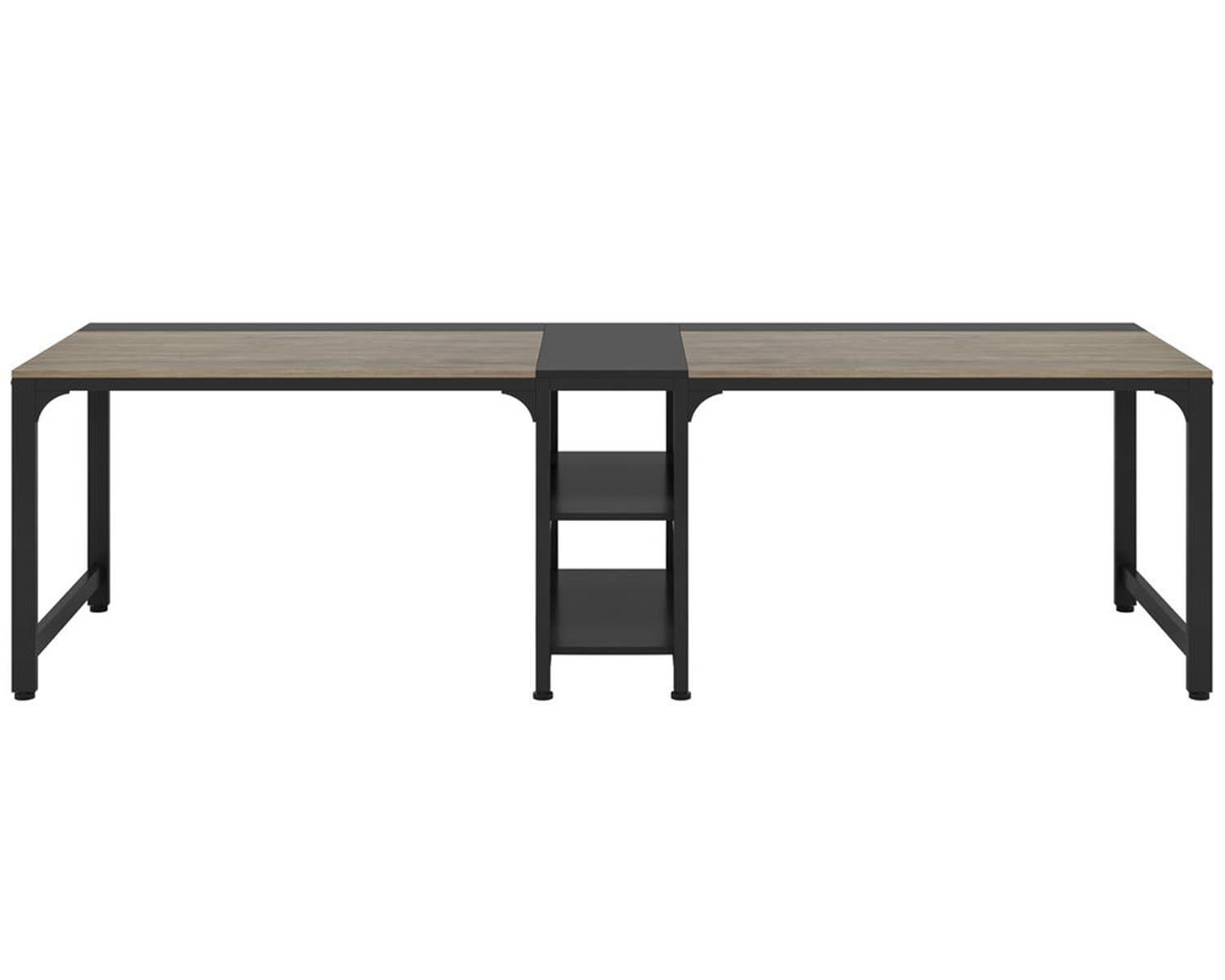 Demi Bonn 90" Industrial Two Computer Desk with Storage Shelves, Modern Double Study Writing Gaming Table for Home Office, Gray