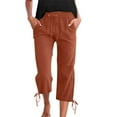 thumbnail image 2 of DuoJiaJ Women's Solid Color Drawstring Cropped Linen Pants Casual Capri TrousersTrousers Plus Size Casual Pants, 2 of 5