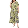 thumbnail image 3 of Jinhomg Vacation Dresses for Women Elegant Floral Print Boho Dress Plus Size Casual Short Sleeve Wrap V-Neck Midi Dresses Flowy Swing Aline Dress Winter Saving Yellow XXXL, 3 of 7