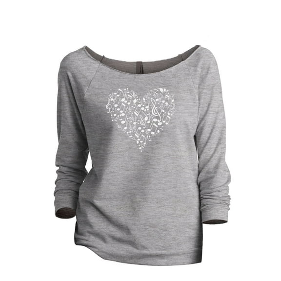 Thread Tank Musical Notes Heart Women's Slouchy 3/4 Sleeves Raglan Sweatshirt Sport Grey Small