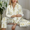 thumbnail image 4 of Goofa White And Gold Geometry Printed Women’s 2 Piece Pajama Set Super,Pajamas Women's Long Sleeve Sleepwear Soft Button Down Loungewear Pjs Lounge Set Nightwear-XX-Large, 4 of 9