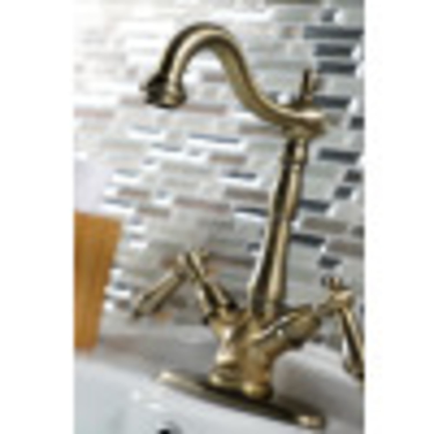 Kingston Brass KS1493AL Heritage 2-Handle Vessel Standard Mount Bathroom Faucet, Antique Brass