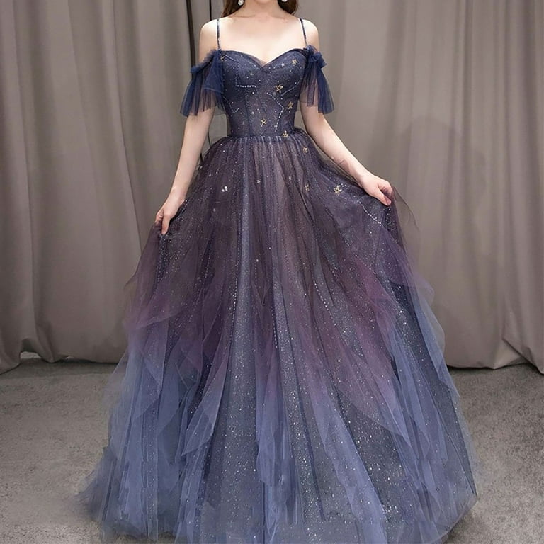 Hancoe Strapless Navy Blue Tulle Formal Dresses Sling V Neck Fashion High Waist Tassel Hostess Women s Tea Party Dresses Walmart