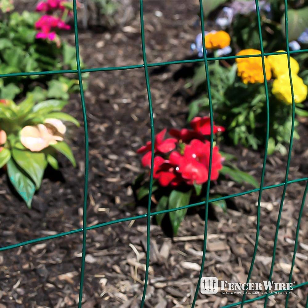 Fencer Wire Vinyl Coated 16 Gauge Welded Fence Wire Roll, Mesh Size 2-Inch x 3-Inch, Green Metal Garden Fencing Wire Grid Hardware Cloth, Multiple Use for Home Improvement