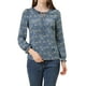 thumbnail image 1 of Blusa de manga rizada para mujer INSPIRE CHIC, con cuello fruncido, lazo autoajustable, elegante, de gasa floral, talla S, azul polvo, 1 of 5
