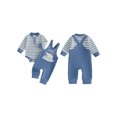 thumbnail image 2 of Cjfdfy Newborn Baby Boy Animal Overalls Fall Clothes Striped Long Sleeve Rompers And Embroidery Overalls Cute Country Baby Clothes Toddler Farm Winter Outfit 0-18 Months, 2 of 9