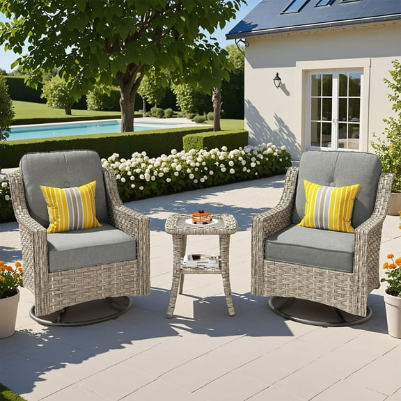Vcatnet Outdoor Swivel Gliders Set of 2 with Side Table, 3 Pieces Outdoor Patio Furniture Wicker Swivel Rocking Chairs, Swivel Rocker Patio Chairs Set for Porch, Backyard, Dark Gray