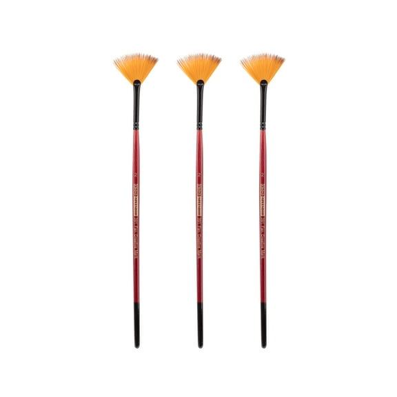 Creative Mark Ebony Splendor Short-Handled Synthetic Sable Paint Brush, Fan # 2, Pack of 3, Teijin Multi-Filament Hair, Handcrafted Synthetic Paint Brushes for Acrylic, Watercolor Painting and More