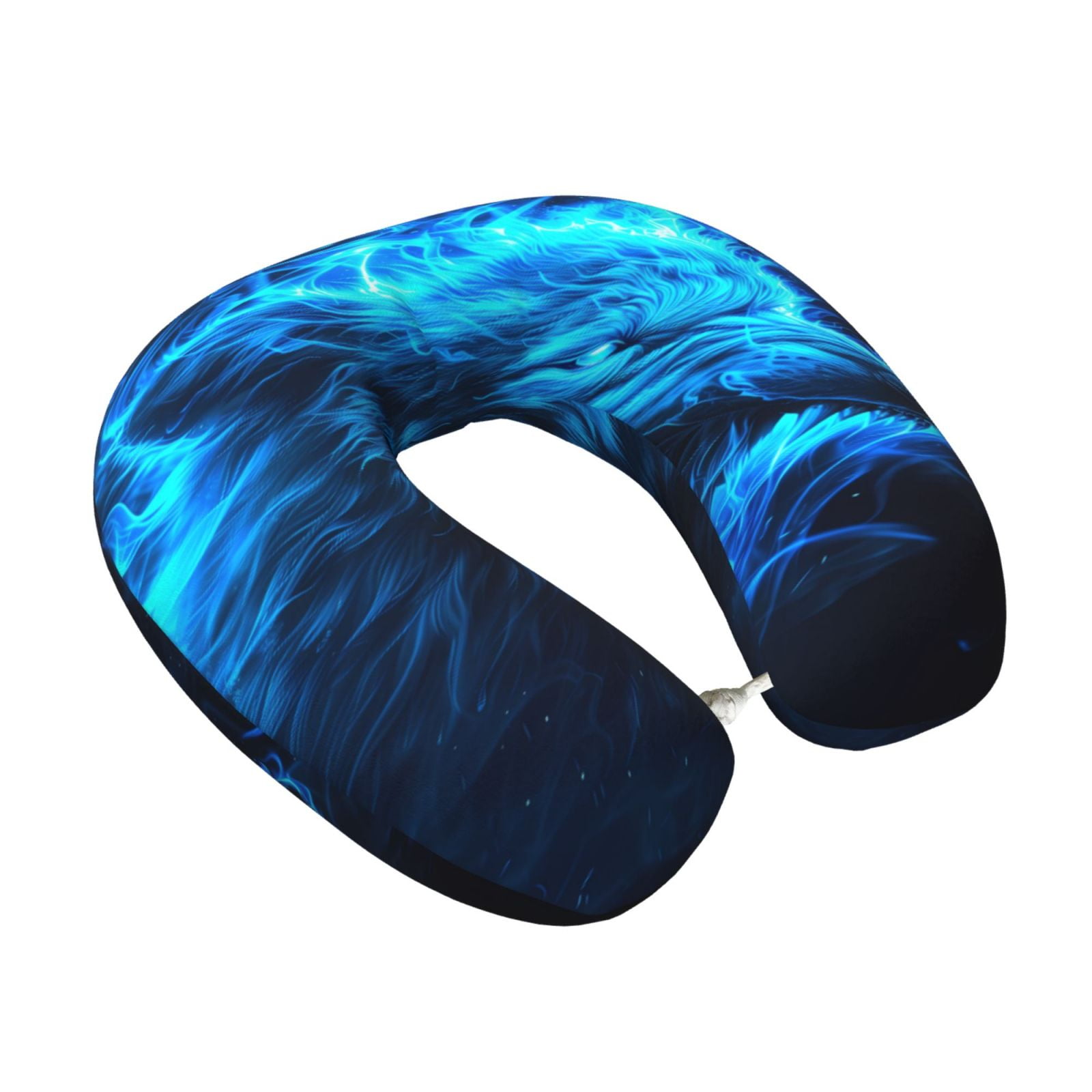 Xecao Blue Fire Wolf Print Memory Foam Cervical Neck Pillow Versatile U-Shaped Pillows for Home,Office,Camping,Travelling,Soft Washable Cover