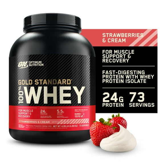 Optimum Nutrition, Gold Standard 100% Whey Protein Powder, Strawberries & Cream, 4.99 lb, 73 Servings