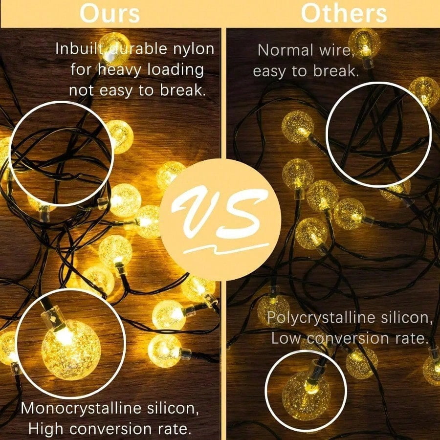 LED Solar String Lights Outdoor Crystal Ball String Light 8 Modes Lighting Solar Camping Lamp for Halloween Christmas Decoration