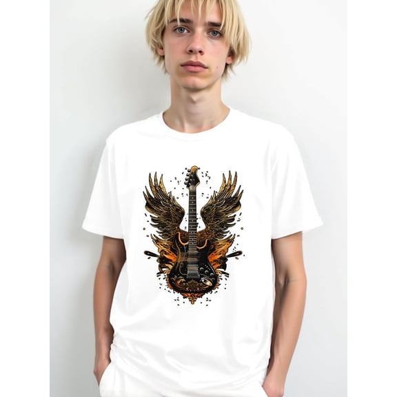 Greenink Guitar Wings Tee mens white Original Unisex Shirt Graphic tshirts Retro Unisex Shirt Graphic Tee tshirts Trendy Unisex Shirt Graphic Tee tshirts Fashion Unisex Shirt Graphic tshirts