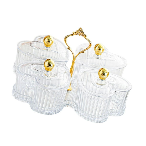 Bandeja para servir con divisiones, bandeja decorativa para condimentos con tapa y asa, para aperitivos, cuencos pequeños extraíbles para postres y Transparente