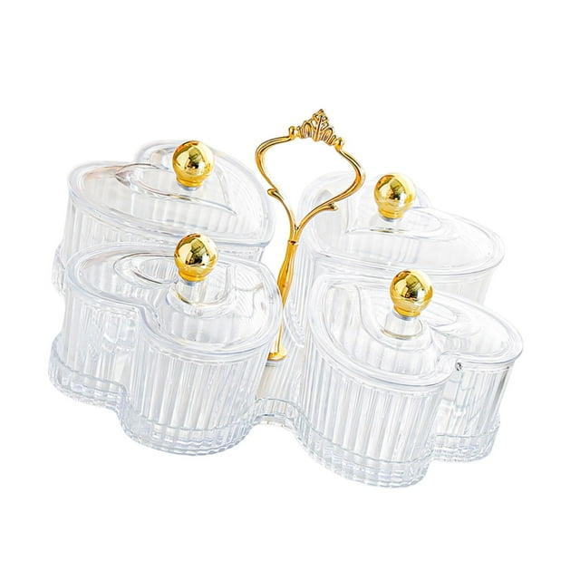 Bandeja para servir dividida, plato para frutos secos, centro de mesa, regalo con tapa, bandeja para aperitivos, plato para bocadillos, chocolates, Transparente