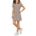 thumbnail image 2 of Spazoro Girls Cute Dresses, Collared Striped Soft & Comfy Short Sleeve Casual A-Line Dress for School Brown Size 3-4 T, 2 of 6
