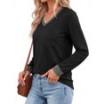 thumbnail image 3 of MOSHU Plus Size Color Block T Shirts for Women V Neck Long Sleeve Womens Shirts Loose Fall Tops with Pocket, 3 of 10