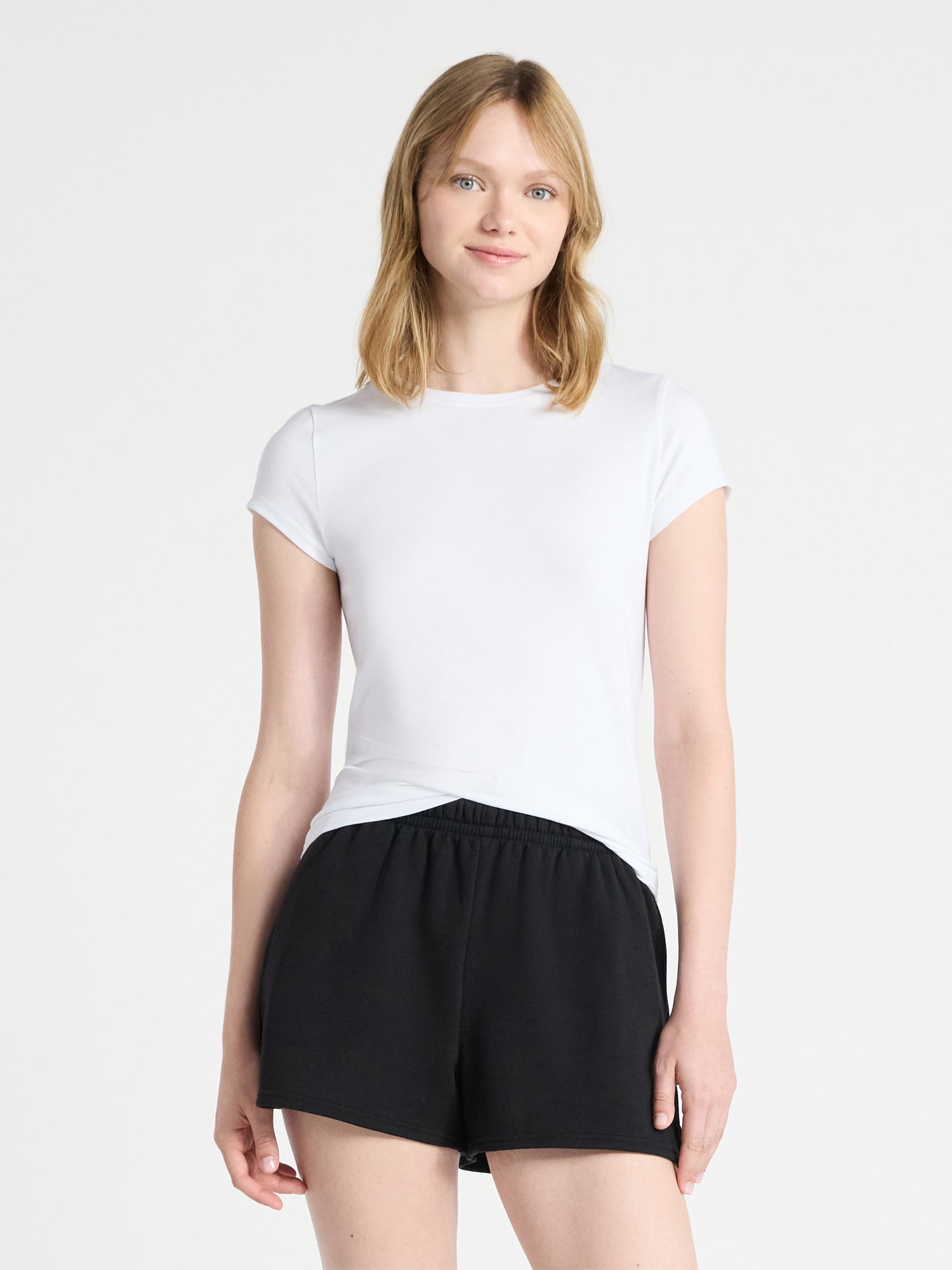 No Boundaries Crew Neck Tee with Short Sleeves, 1 or 3-Pack, Women’s Sizes XXS-XXL