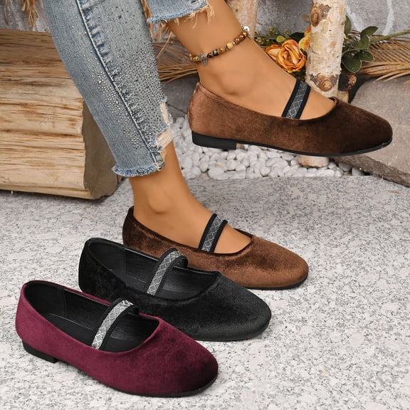 Hinvhai Women's Square Toe Ballet Flats Dressy Mary Jane Shoes Comfortable Casual Slip-Ons Ballerina Flat Shoes Wine 9.5(43)