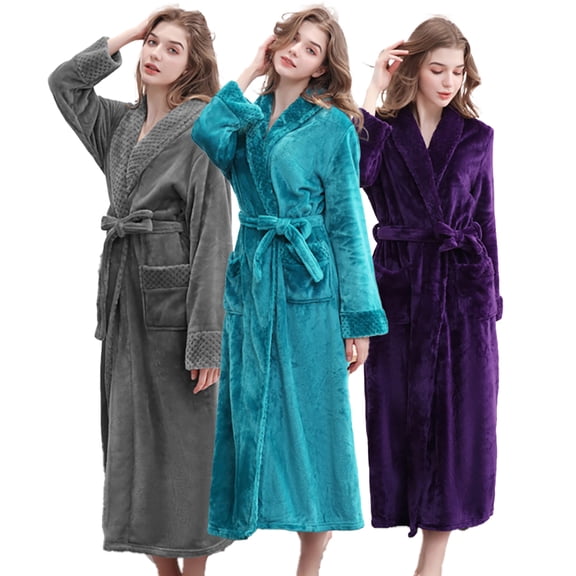 Zoeecloth Womens Long Robe Soft Warm Fleece Plush Bathrobe Ladies Sleepwear Pajamas Housecoat Nightgown M-3XL