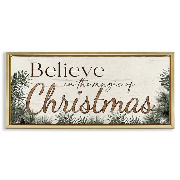 Stupell Industries Rustic Lodge Magic Of Christmas Phrase Gold Floating Frame Canvas Art, 31 x 14, by Susie Boyer