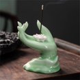 thumbnail image 3 of Quemador de incienso de cerámica, ornamental, para meditación, escritorio y sala de estar. B-Verde con Flor, 3 of 7