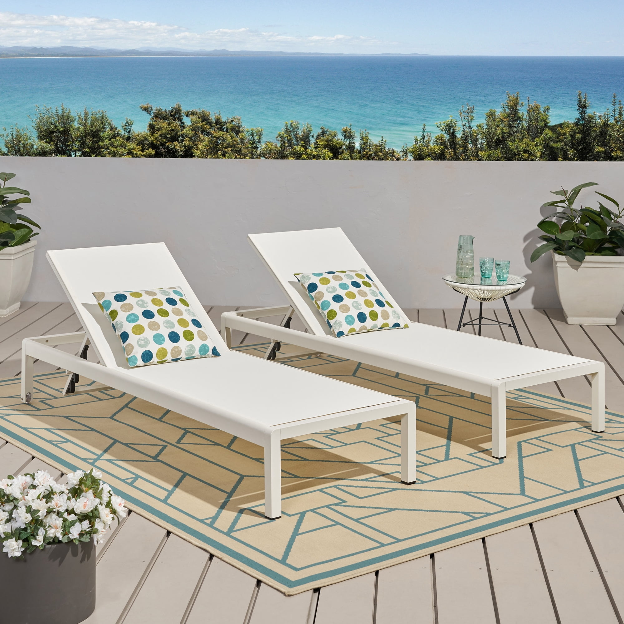 Leumius 2 Pcs Chaise Lounge Chair with 5-Position Adjustable Sunbathing, Foldable Tanning Chair for Pool Beach Patio Lawn White